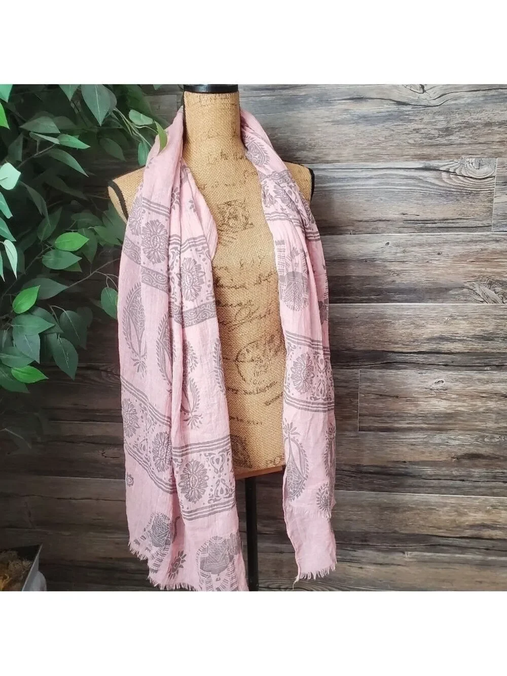 Pink Pastel Boho Cotton Scarf Wrap Fringe